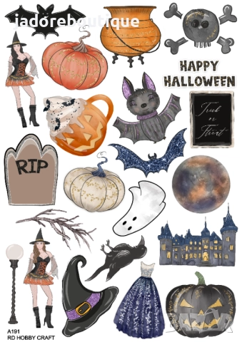 Скрапбук стикери за декорация планер halloween хелоуин самозалепващ лист А5 - различни видове, снимка 12 - Други - 38086615