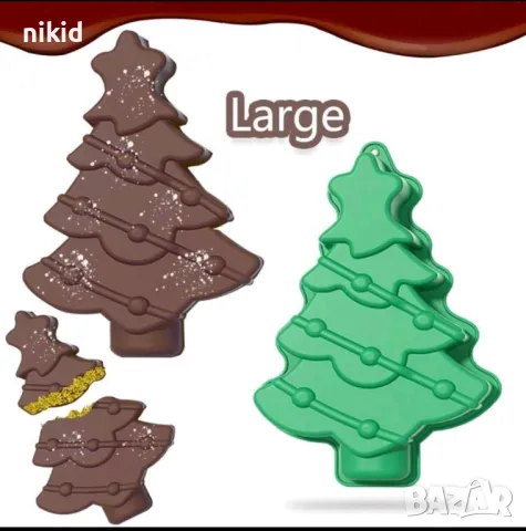 Голяма елха с декор лампички гирлянд силиконов молд форма кекс сладкиш десерт торта