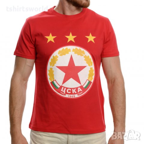 Нова мъжка тениска с дигитален печат на футболния отбор ЦСКА (CSKA) в червен цвят