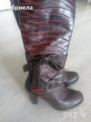 Кафяви ботуши, естествена кожа, снимка 2 - Дамски ботуши - 52594736