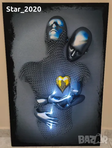 Светеща картина с LED осветление - желязна двойка , снимка 2 - Картини - 49691034