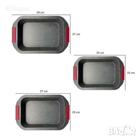 Комплект 3 тави за печене Cheffinger с мраморно покритие и силиконови дръжки , снимка 4 - Форми - 53178717