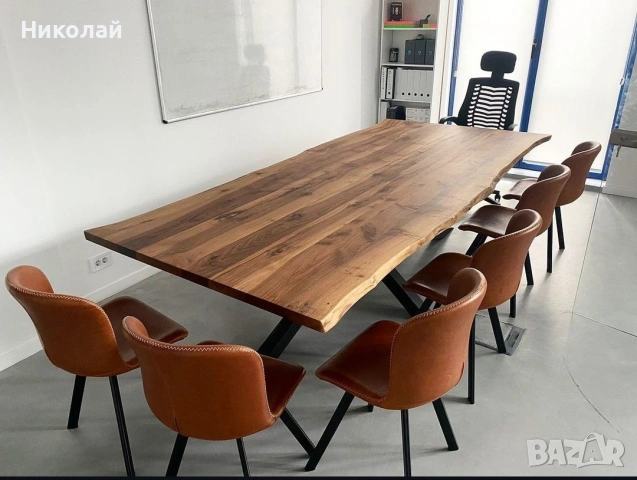 орехова трапезна маса от масив и желязо , снимка 5 - Маси - 53541543