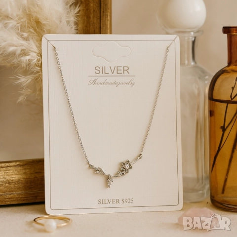 Нежно сребърно колие с висулка цвете – елегантност за всеки ден, снимка 4 - Колиета, медальони, синджири - 51926357