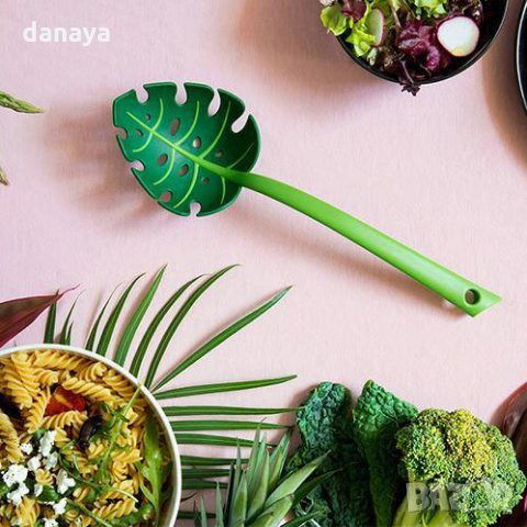 1469 Лъжица за спагети Зелено листо лъжица за салата сервиране, снимка 7 - Прибори за хранене, готвене и сервиране - 28548978