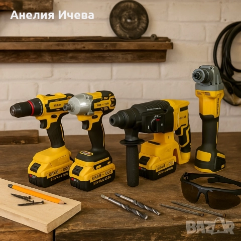 Комплект 4в1- перфоратор, ъглошлайф,гайковерет и винтоверт , снимка 3 - Винтоверти - 51455774