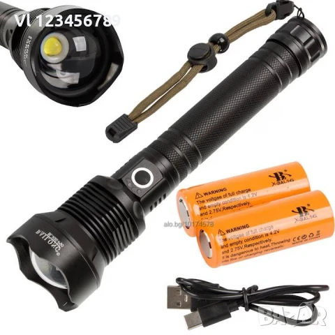 Мощен прожектор XHP90 тактически лед фенер P90 зареждане USB