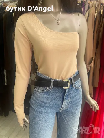 блуза с един ръкав в бежов цвят, снимка 6 - Корсети, бюстиета, топове - 38397868