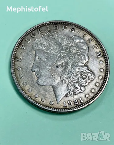 1 долар 1921 г, САЩ / Morgan Dollar - сребърна монета, снимка 3 - Нумизматика и бонистика - 48403054