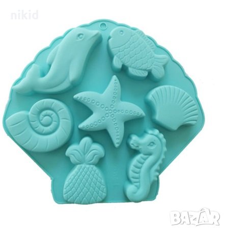 7 големи мида морска звезда риба морско конче делфин силиконов молд форма за шоколад гипс сапун