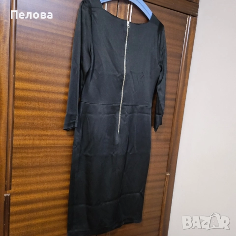 Черна рокля сатен,с 7/8 ръкав, снимка 2 - Рокли - 52434410