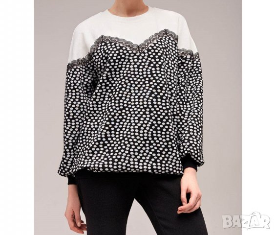 Дамска блуза в черно и бяло на точки марка Top Design в Блузи с дълъг ръкав  и пуловери в гр. Добрич - ID32398276 — Bazar.bg