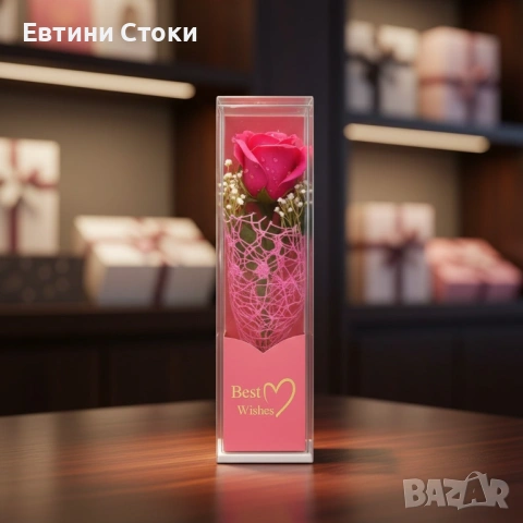 Единична декоративна роза в кутия „Best Wishes“, снимка 9 - Романтични подаръци - 53069026