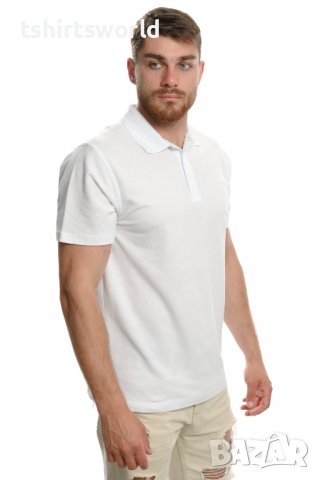 Нова бяла мъжка блуза (тениска) тип Lacoste, с яка, снимка 3 - Блузи - 37662527