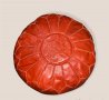 Уникален марокански пуф от естествена кожа в оранжев цвят, снимка 1 - Дивани и мека мебел - 34867188