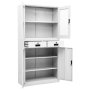 Офис шкаф, бял, 90x40x180 см, стомана и закалено стъкло, снимка 2