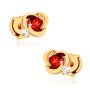 9К Златни 9 каратови обеци червен и бял цирконий мотив цвете, снимка 1 - Обеци - 43203565