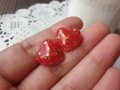 Червени обеци със златно Обеци Сърца Бижута от Смола Червени Обици Бижута Ръчна Изработка , снимка 2