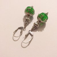 Разкошни Викториански обеци в сребърно и смарагдово зелено , снимка 3 - Обеци - 27248515