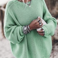 Дамски свободен пуловер с голям размер реглан ръкав, 6цвята - 024, снимка 8 - Блузи с дълъг ръкав и пуловери - 43528538