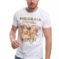 Нова бяла мъжка тениска с трансферен печат България - Treasure Land (Земя на съкровищата), снимка 11 - Тениски - 28213431