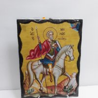 Голяма икона на Свети Мина - Закрилник на Семейството - ръчна изработка, снимка 8 - Икони - 37640239