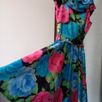 Луксозна официална рокля за повод на цветя от немачкаема коприна с пришита подплата. Размер: М, L. , снимка 6 - Рокли - 40523132