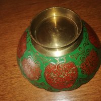 Продавам индийска месингова купа, клетъчен емайл,#536, снимка 3 - Декорация за дома - 43802145