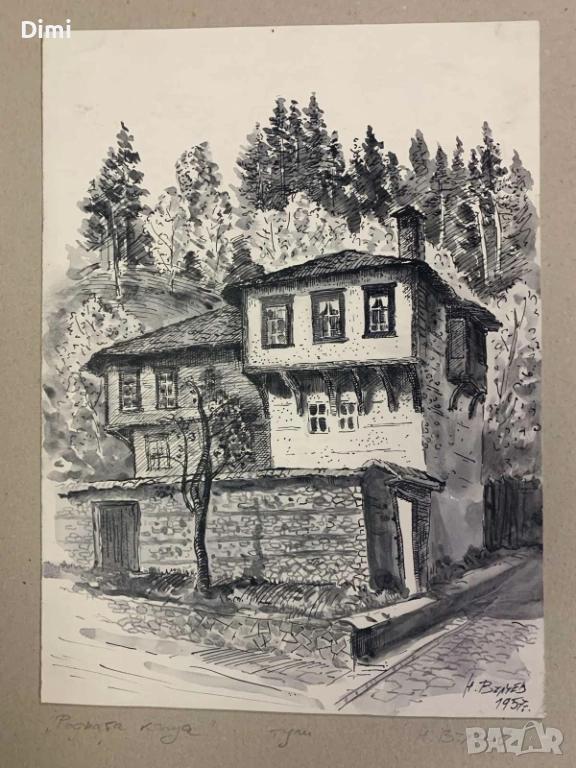 НИКОЛА ВЪЛЧЕВ (1897 - 1984) туш, снимка 1