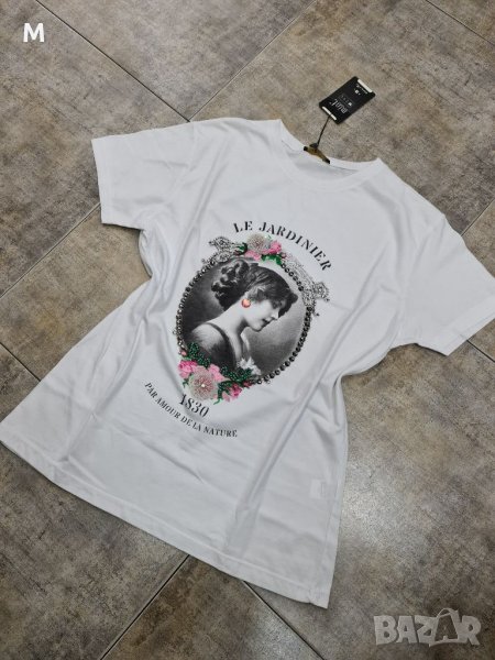 Нова бяла дамска памучна тениска с 3D цветя на намаление , снимка 1