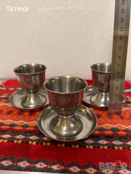 Чашки за яйца с чинийки от неръждаема стомана, снимка 1