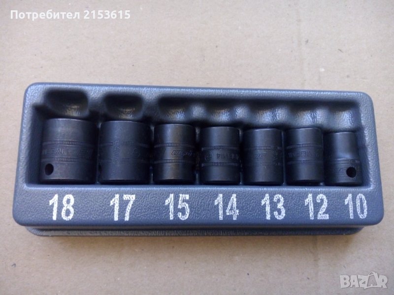 snap on 7 броя качествени черни 3/8 къси 12 стени ударни камъни вложки IMDFM, снимка 1