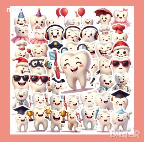 50 бр Зъб зъбче зъби самозалепващи лепенки стикери украса декор картонена торта ръчна изработка, снимка 1
