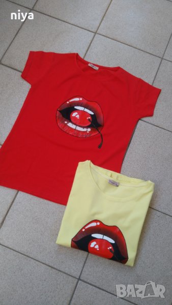 Тениска със устни и череша - Размер- С и М , снимка 1