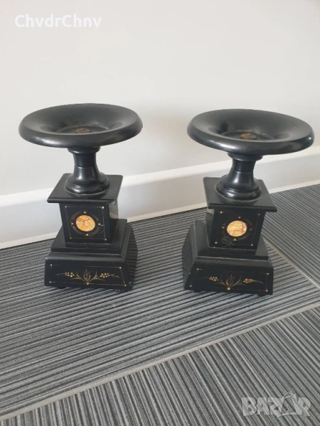 2бр стари мраморни свещници 22см-4кг/чифт декорации за мраморен каминен часовник, снимка 1