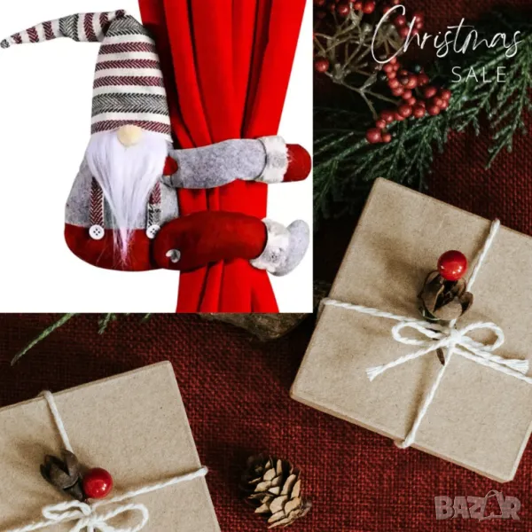 Коледен гном украса за завеси с велкро закрепване, снимка 1