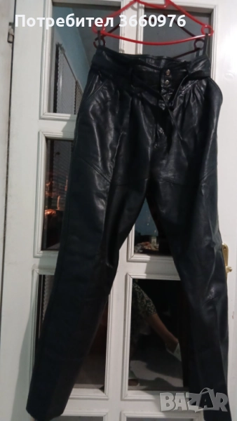 Мъжки черен панталон от естествена кожа, снимка 1