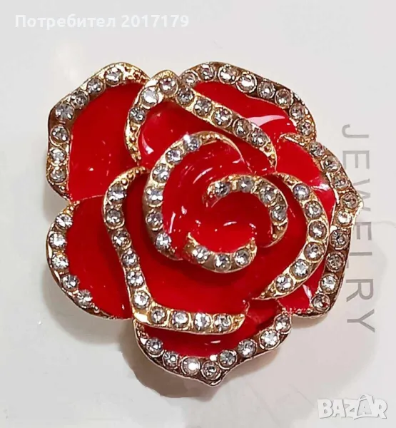 Брошка Червена Роза емайл с камъни, снимка 1