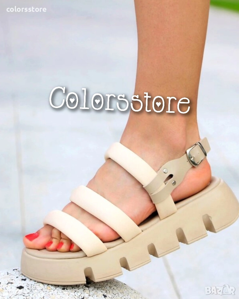 Равни сандали - бежово с бежово ходило - NS77 , снимка 1