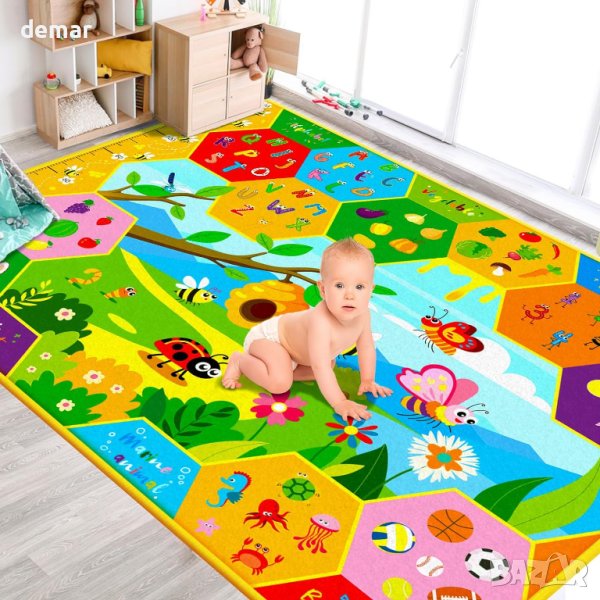 beetoy Бебешка памучна постелка за игра, мека плюшена, 2 X 1,5 м, снимка 1