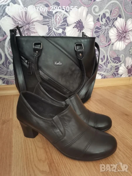 Дамски обувки на ток от естествена кожа , снимка 1