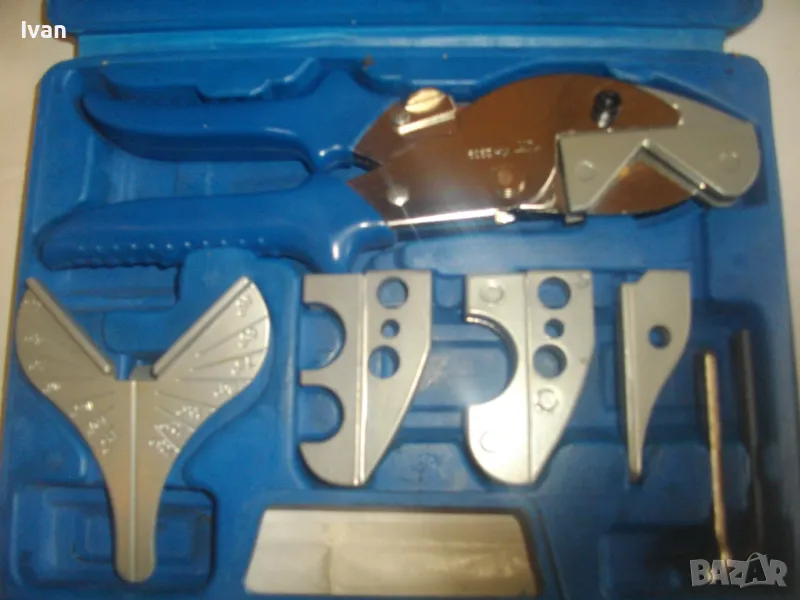 НОВА НЕМСКА ОРИГИНАЛНА РЪЧНА НОЖИЦА 5 ПРИСТАВКИ ЗА РЯЗАНЕ НА ПВЦ ТРЪБИ ЛАЙСНИ ПРОФИЛИ POWERFIX PROFI, снимка 1