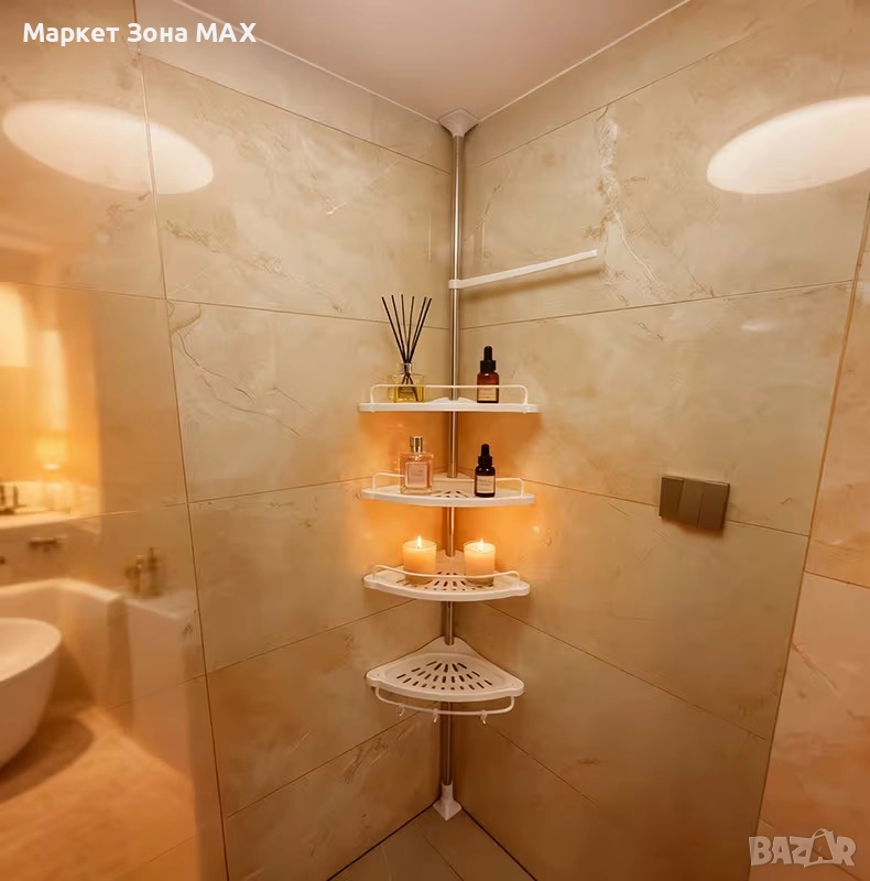 4-Нивна Ъглова Етажерка за Баня – Регулируема, Без Пробиване, Спестяваща Място, снимка 1