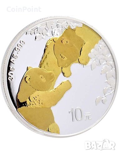 Сребърна монета Панда 10 Yuan 2023 позлатена , снимка 1