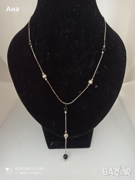 Красиво сребърно колие с камъни оникс Р, снимка 1