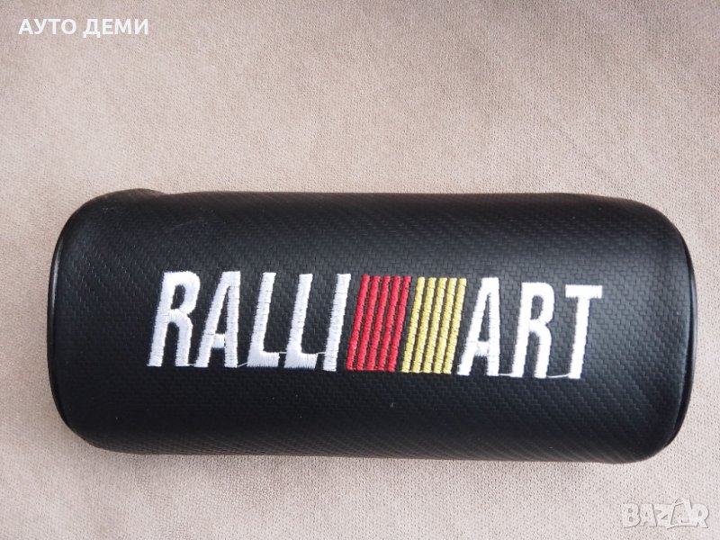 Карбон кожа възглавничка с бродирано лого Рали Арт Ralli Art за подглавник на авто седалка на кола , снимка 1