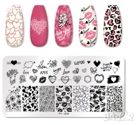 PICT YOU PY-J033 сърца целувки глухарчета Свети Валентин плочка / щампа шаблон печат нокти маникюр, снимка 1