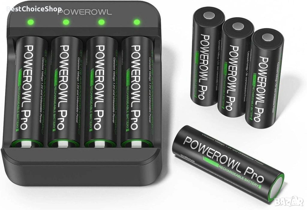 POWEROWL Pro – комплект зарядно + 8 бр. презареждащи батерии AA 1.5V, снимка 1