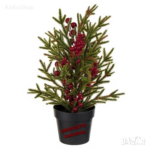 Елха с червени плодове в саксия-30 см./изкуствена елха, снимка 1