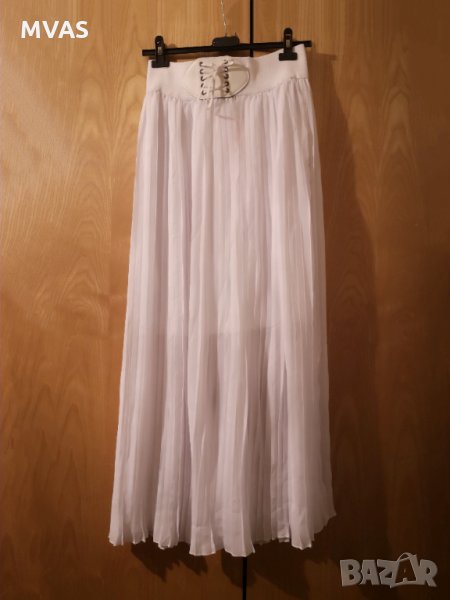 Нова дълга лятна бяла плисирана пола с колан M-L, снимка 1